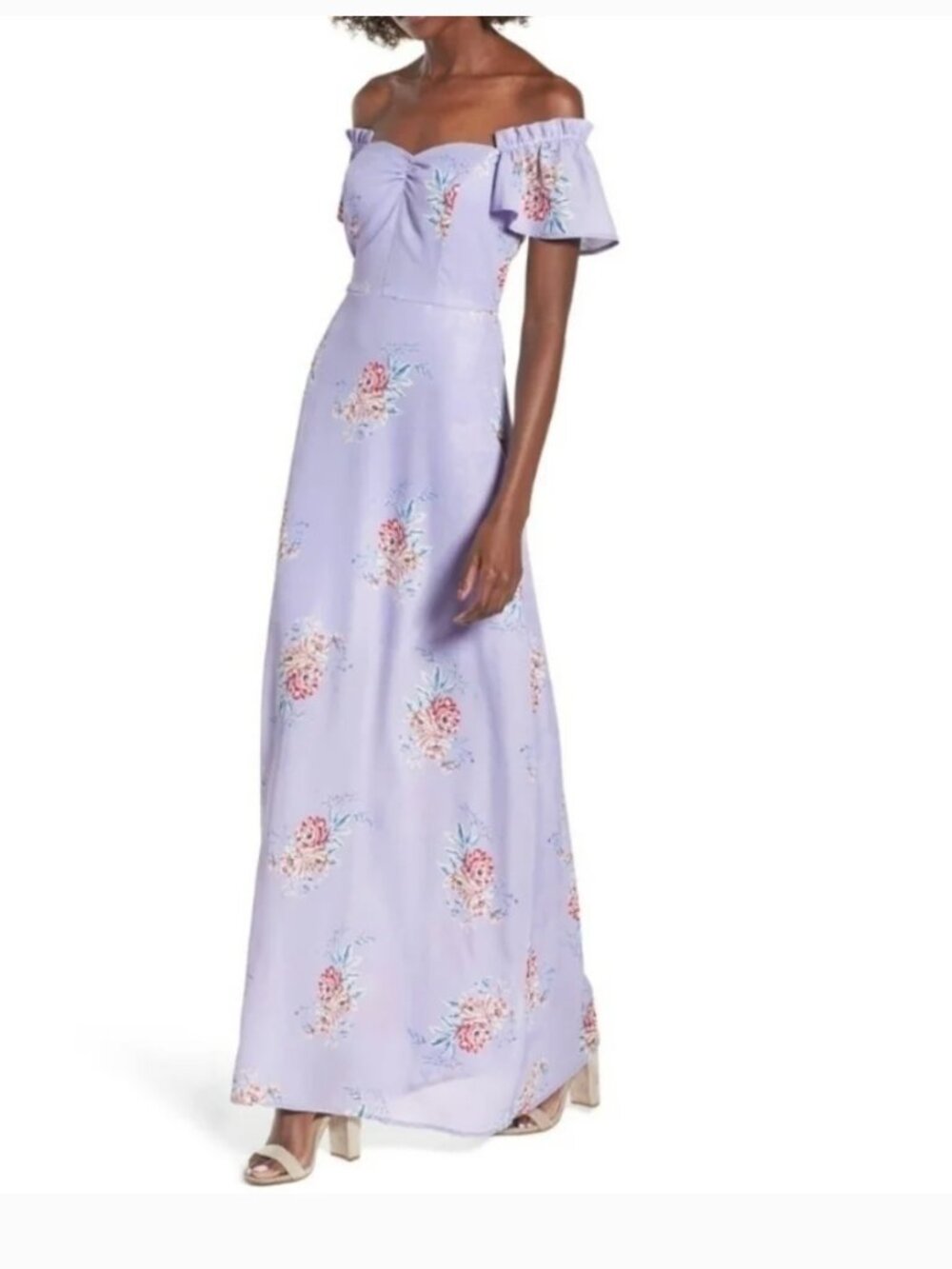 Socialite Floral Lilac Off the Shoulder Maxi Dress - Picture 7 of 7